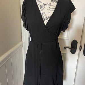 Tyche Black Sheath Dress V-Neck Flutter Sleeves